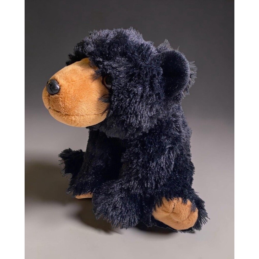 Wild Republic K&M Black Bear Plush Shaggy Fur Stuffed Animal Brown Face No Tag
